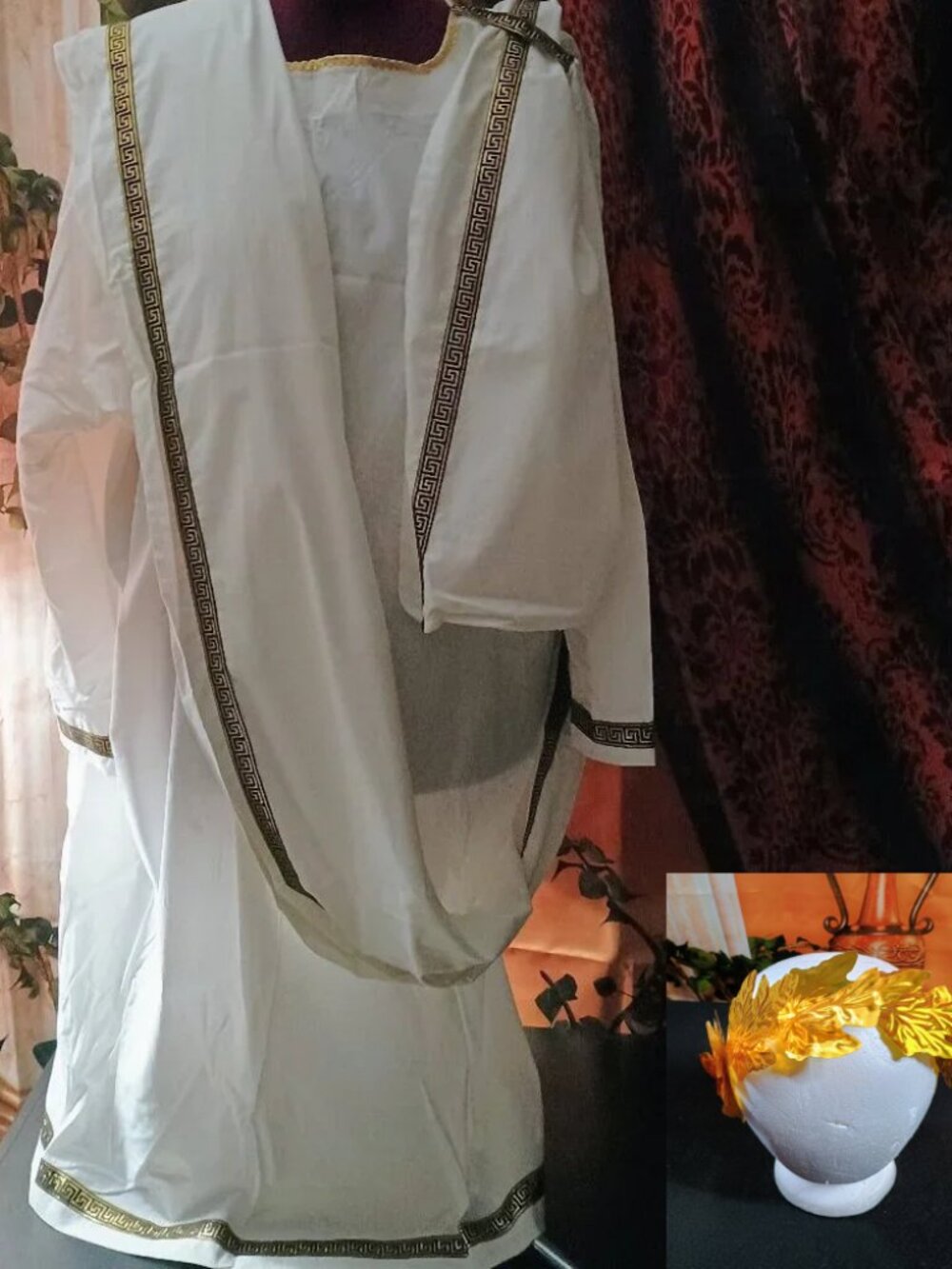 VTG Handmade Roman Greek Toga Size 3X White Costume Tunic Wreath 3 Pieces